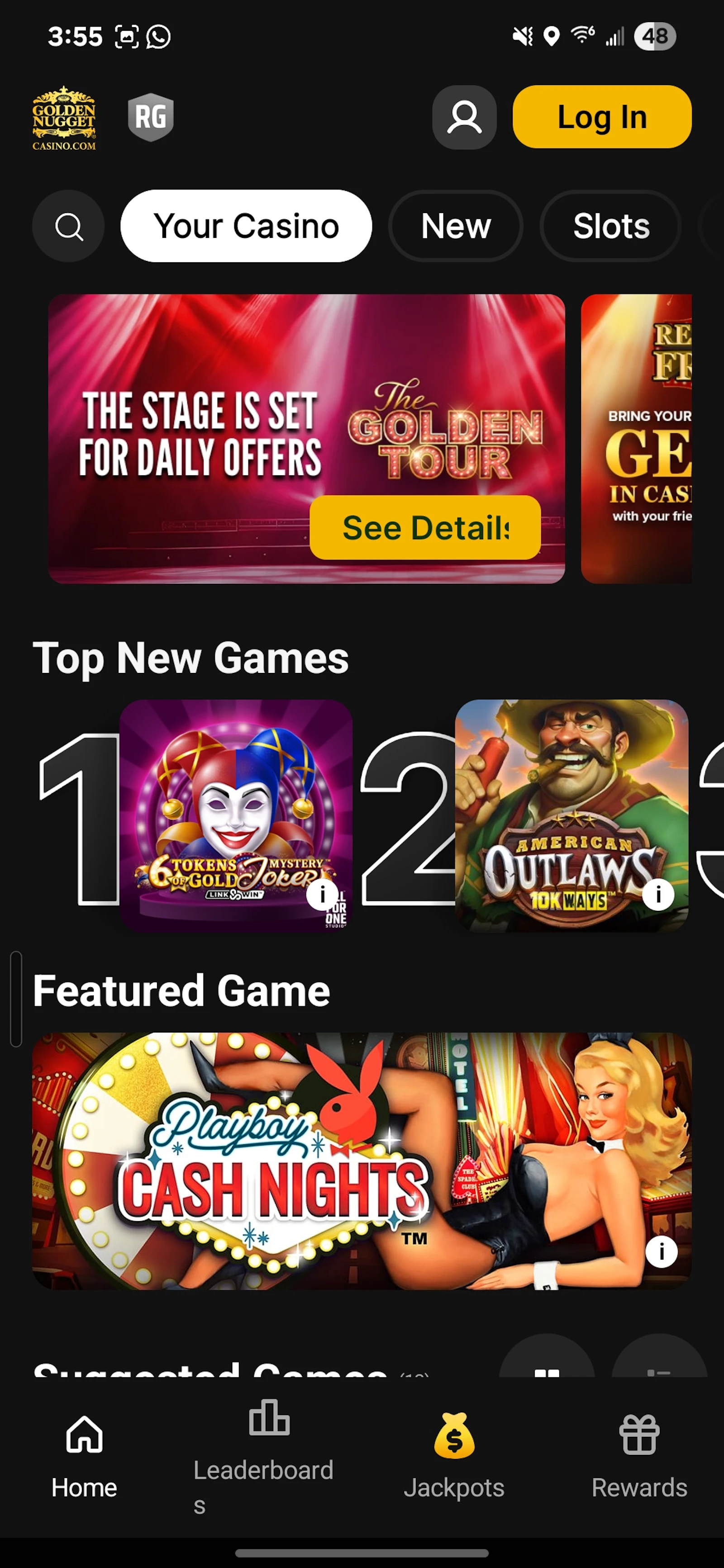 Golden Nugget Online Casino App Home Screen
