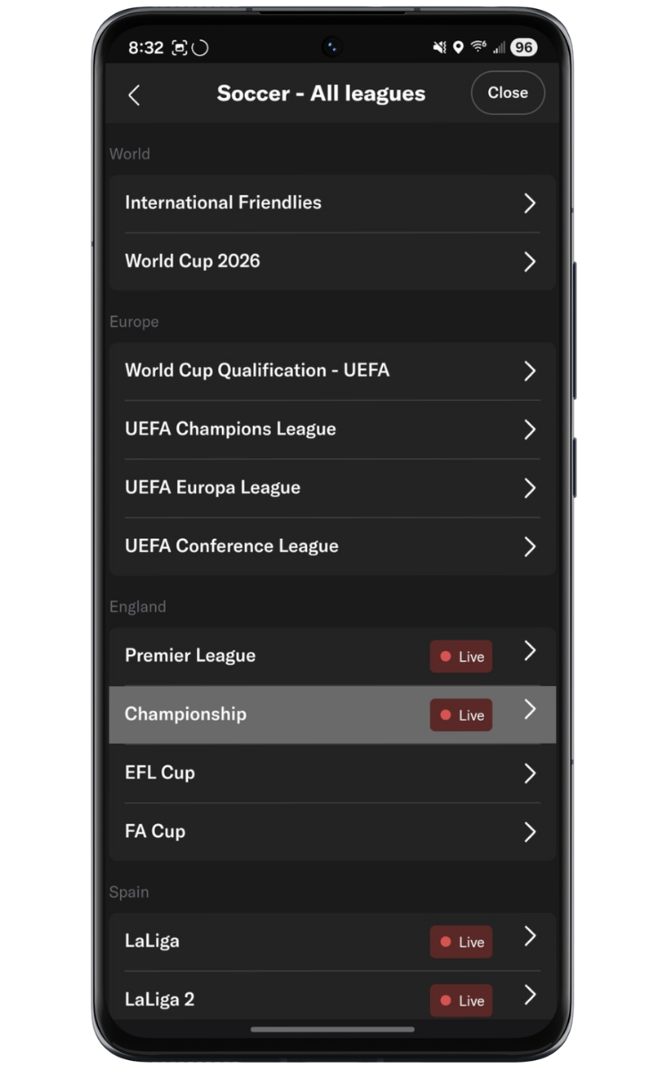BetMGM Soccer Leagues Offered