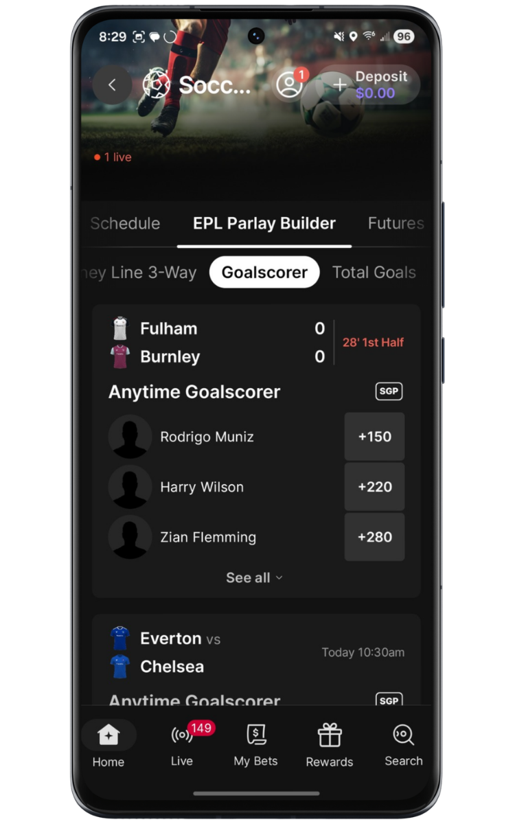 Fanatics Sportsbook Soccer Parlay Builder