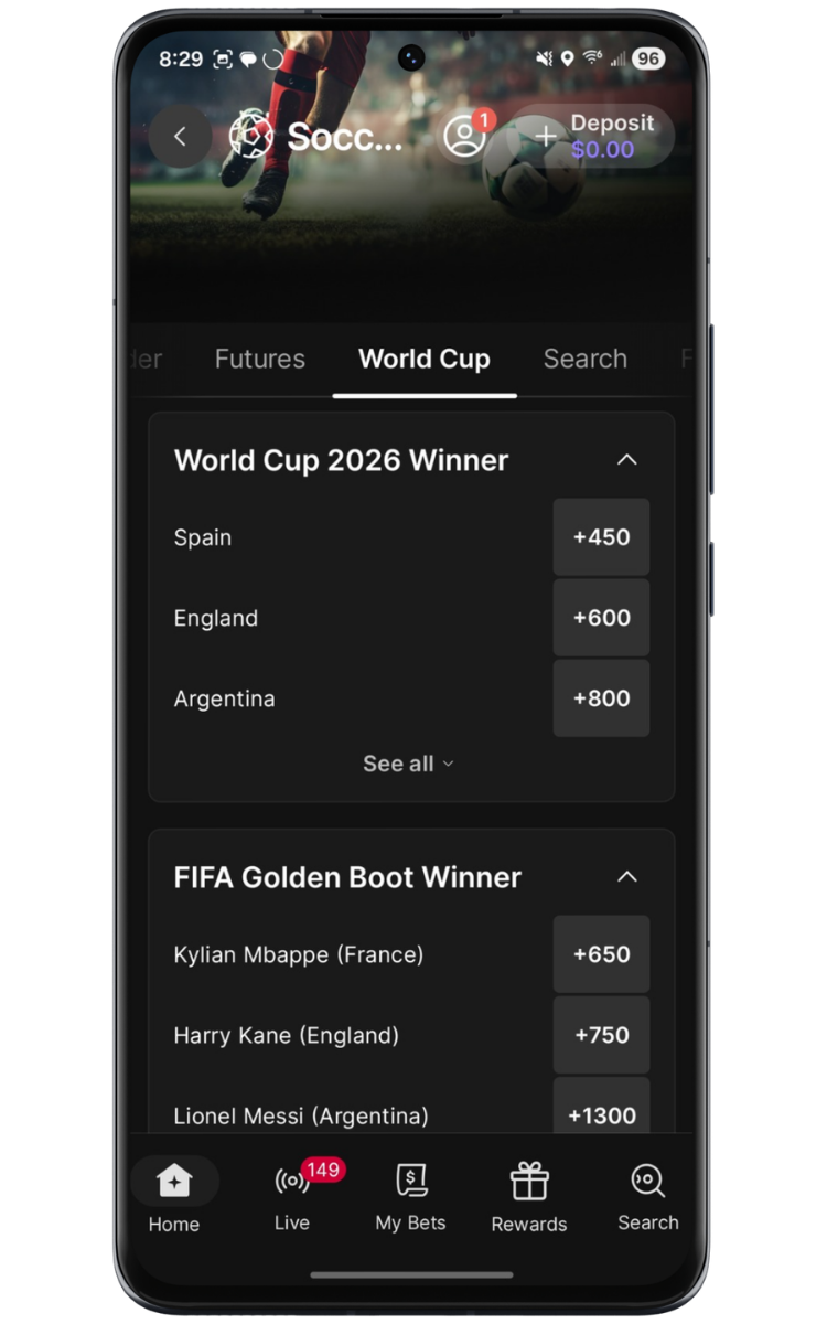 Fanatics Sportsbook World Cup Markets