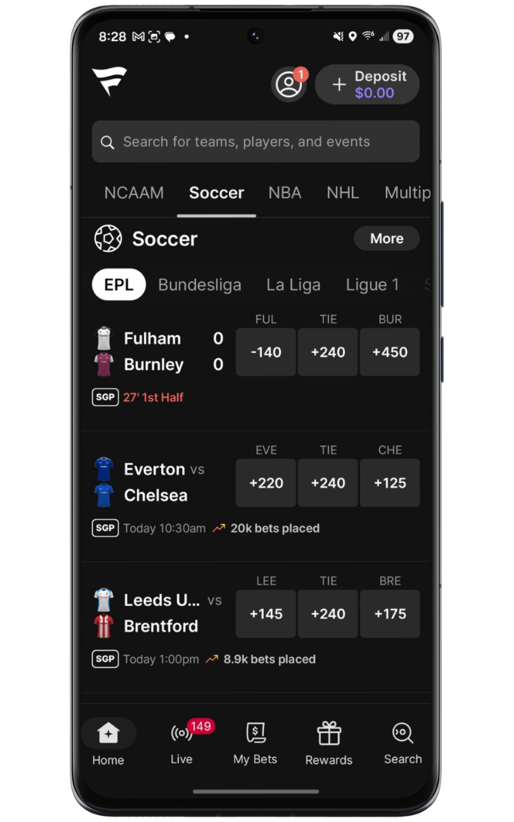 Fanatics Sportsbook Upcoming Soccer Matches