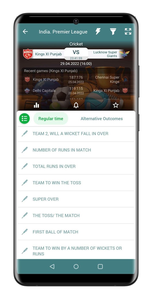 22bet cricket betting app options