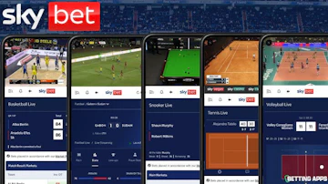 5 Pixel phones showing all the different sports that are available for live stream on the Sky Bet app
