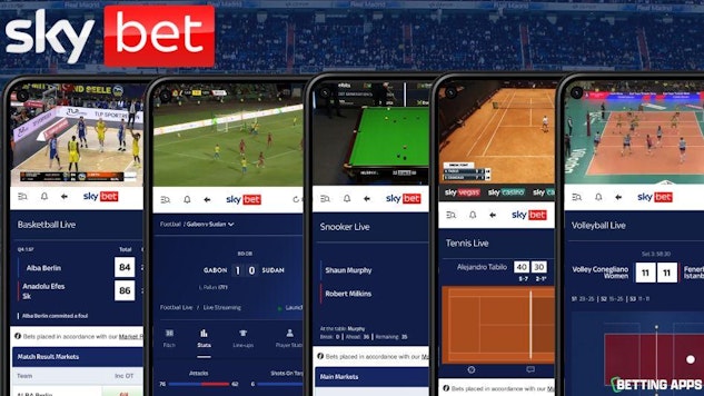 5 Pixel phones showing all the different sports that are available for live stream on the Sky Bet app