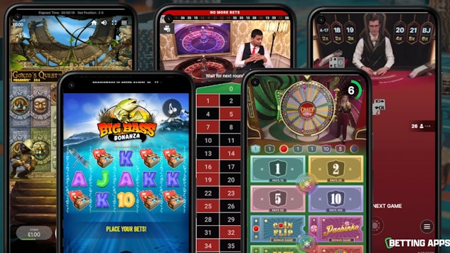 5 pixel phones showing the different live casino and slot games on the Grosvenor Casino app
