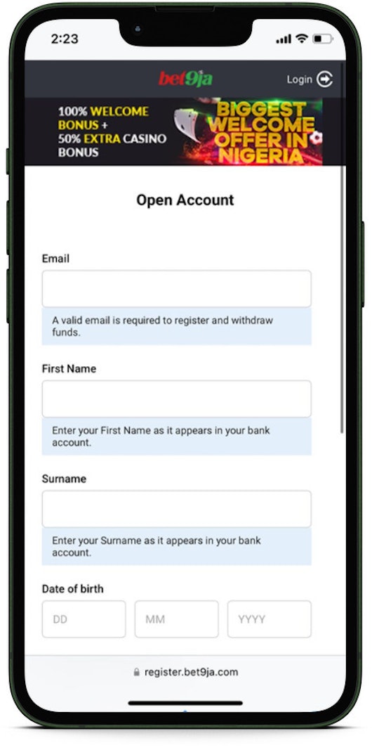 Bet9ja App Signup