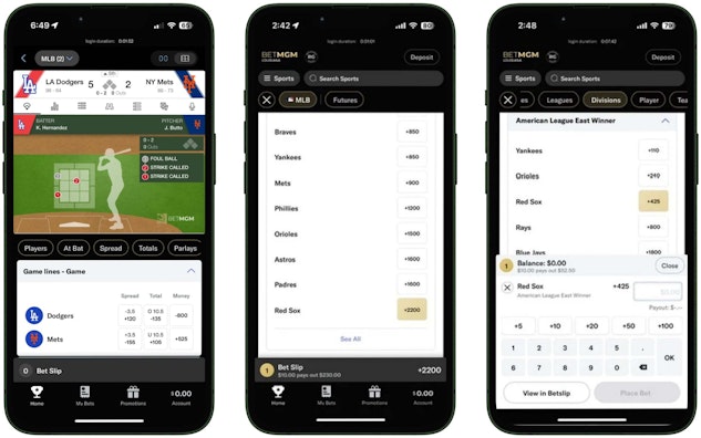 Bet MGM betting app baseball mockup