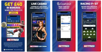Betfred app images from i OS app store