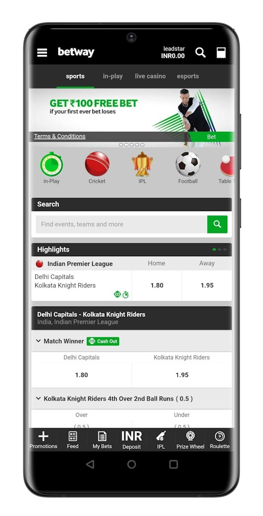 Betway cricket user interface