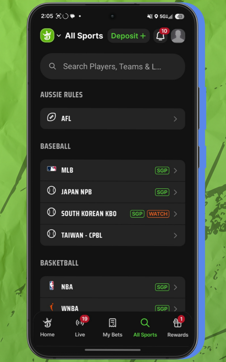 DraftKings Sportsbook Sports Offered