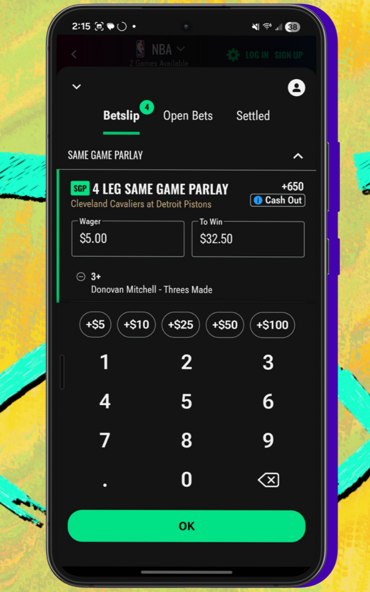 Caesars Sportsbook SGP betslip