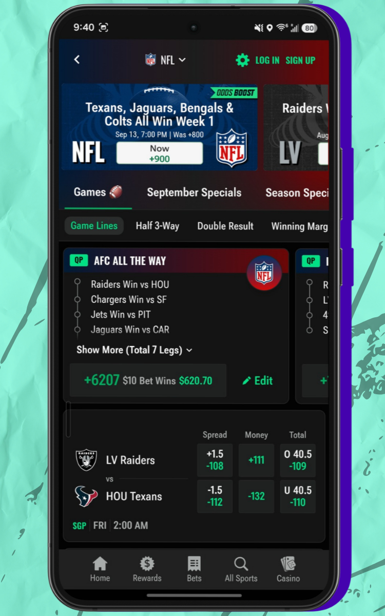 Caesars Sportsbook NFL Betting Home