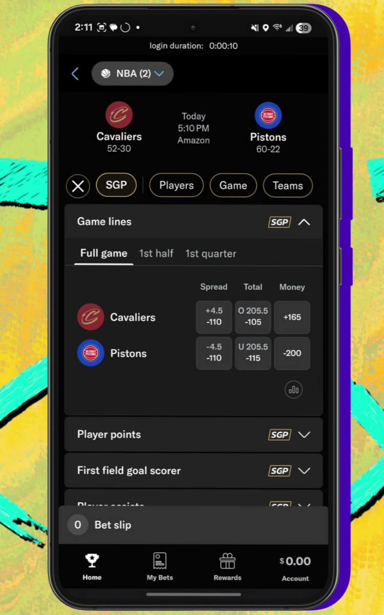 BetMGM SGP homescreen