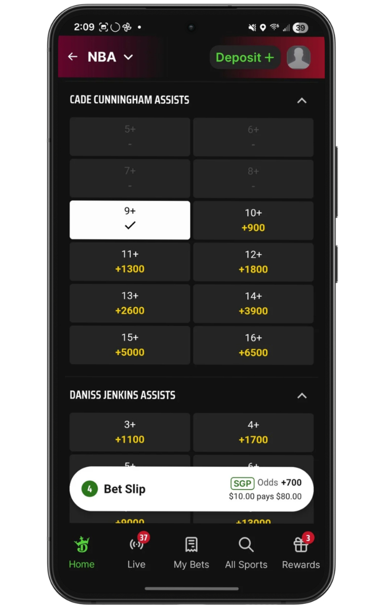DraftKings Sportsbook SGP building