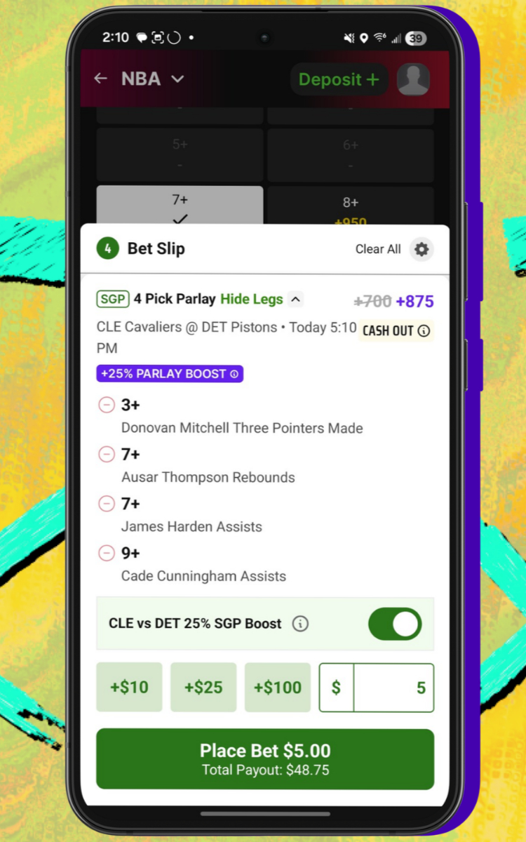 DraftKings Sportsbook SGP betslip