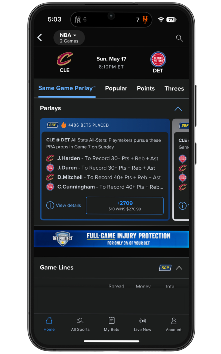 FanDuel Sportsbook SGP homescreen