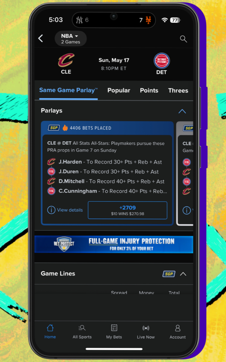 FanDuel Sportsbook SGP home screen