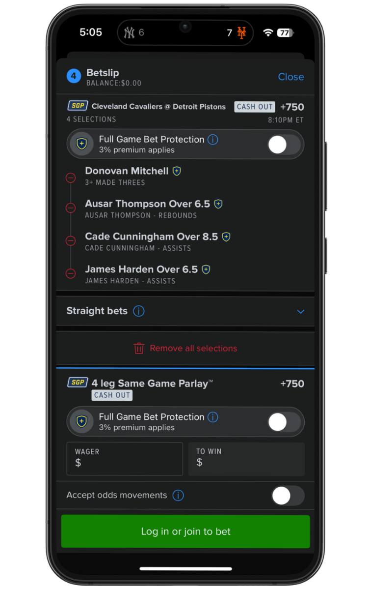 FanDuel Sportsbook SGP betslip