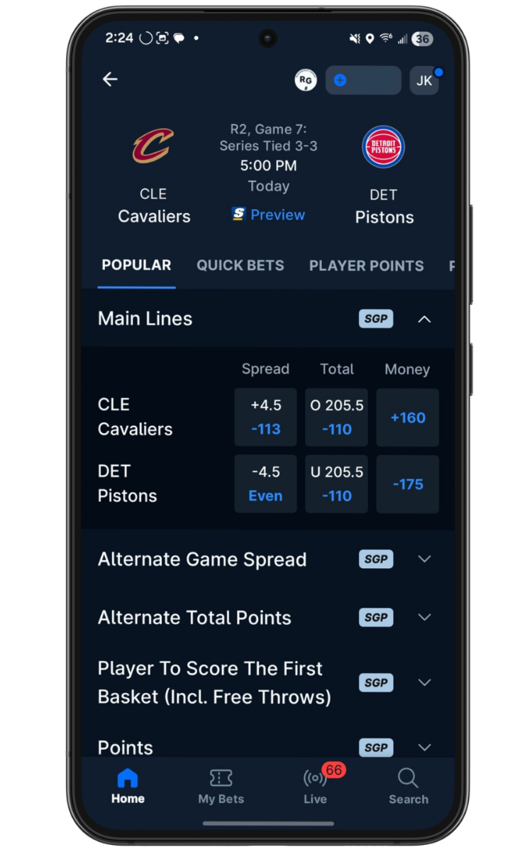 theScoreBet SGP homescreen