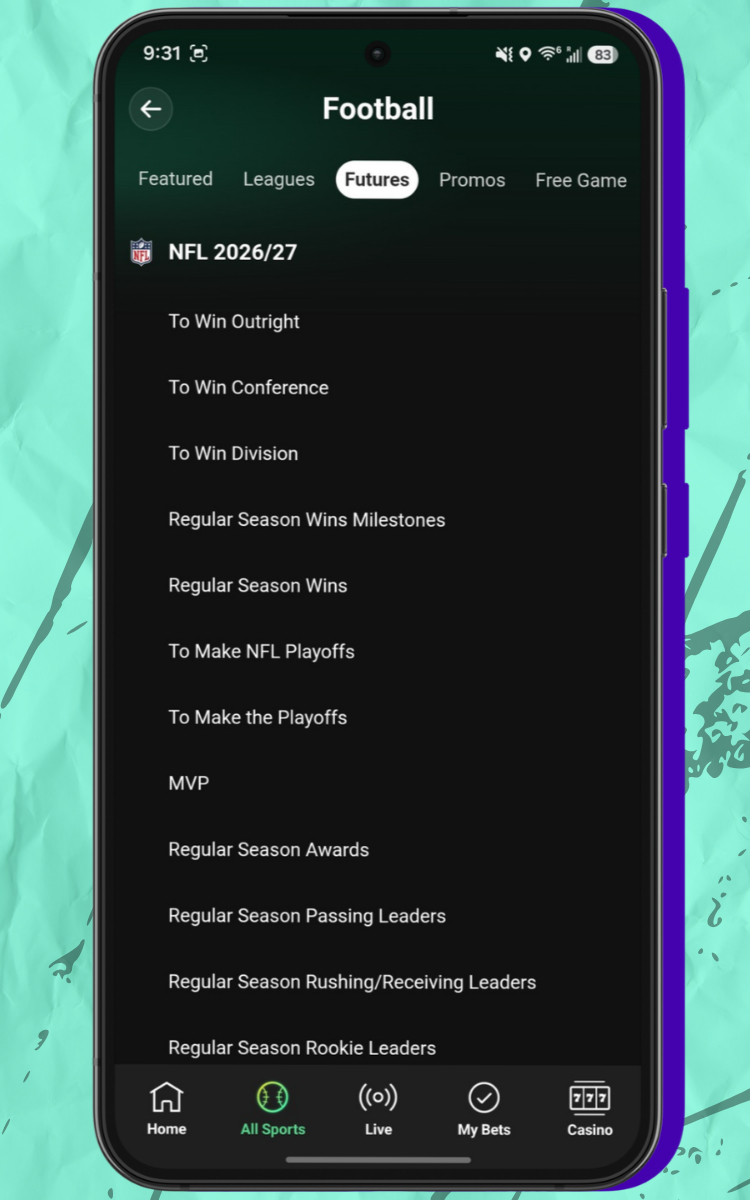 Bet365 NFL Futures (odds accurate at time of posting)