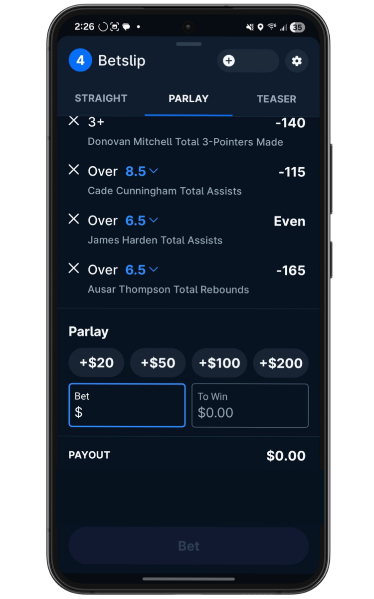 theScoreBet SGP betslip