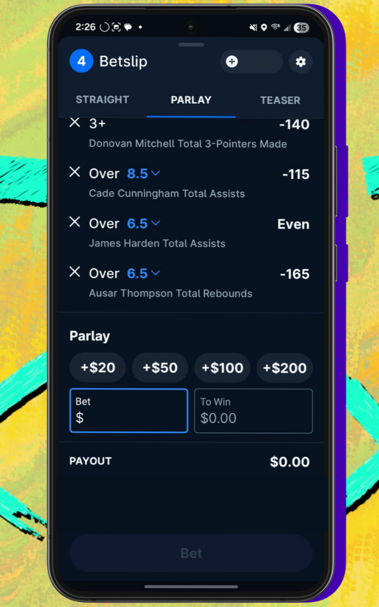 theScoreBet SGP betslip