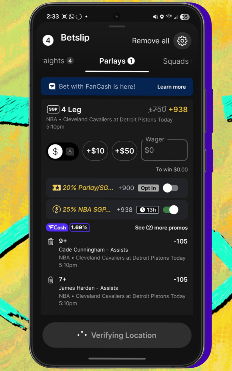 Fanatics Sportsbook SGP betslip