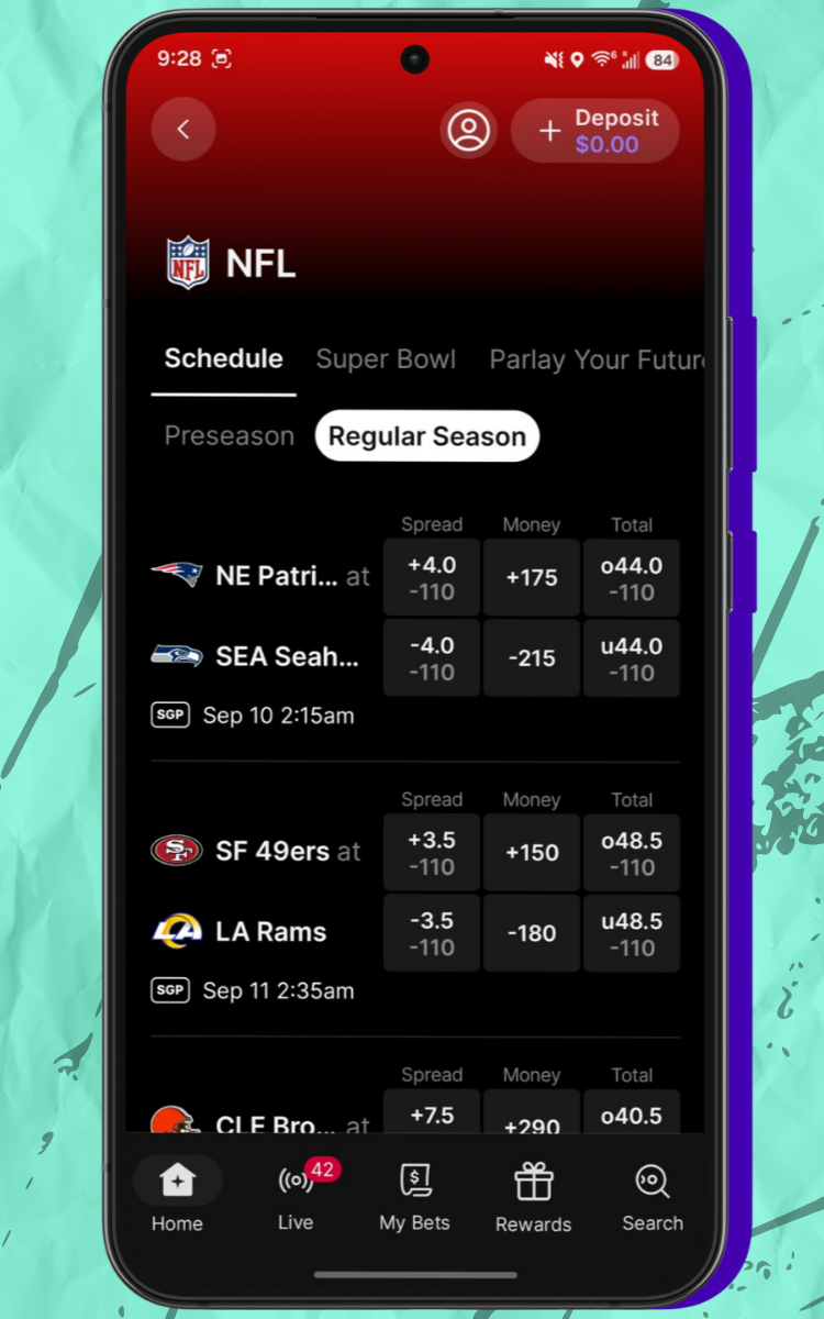 Fanatics Sportsbook NFL Schedule