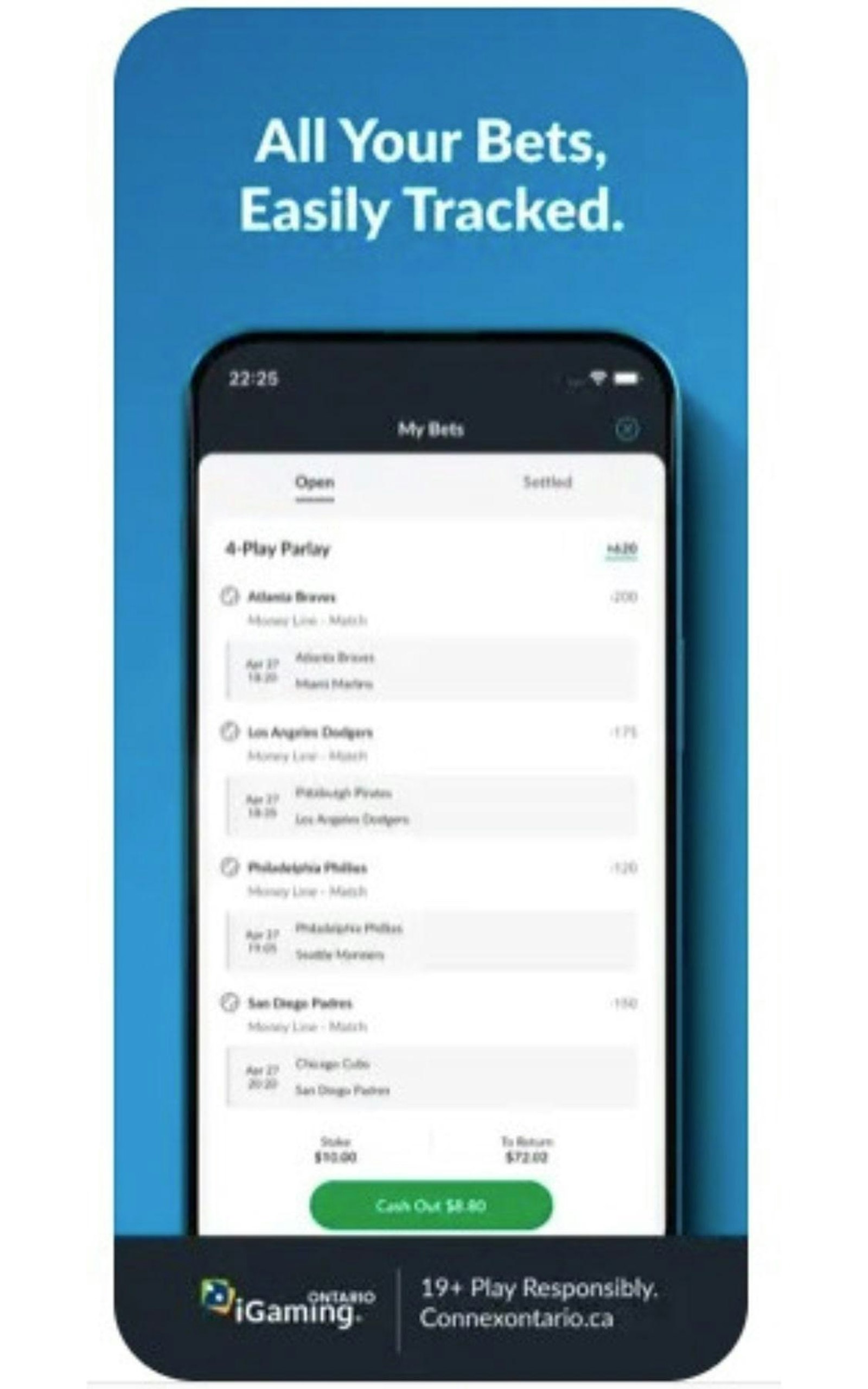 Keep track of open and upcoming bets