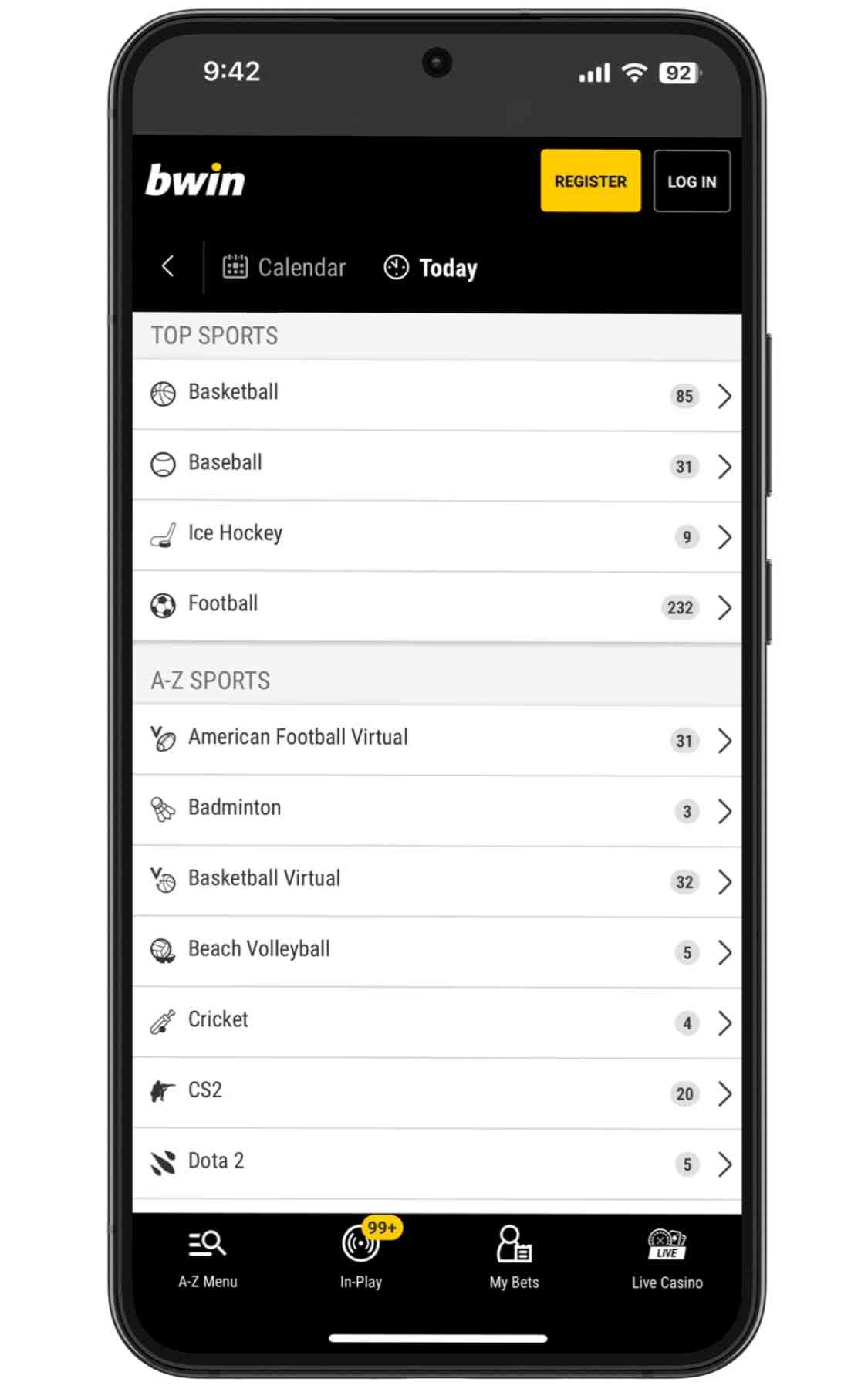 Extensive live betting options