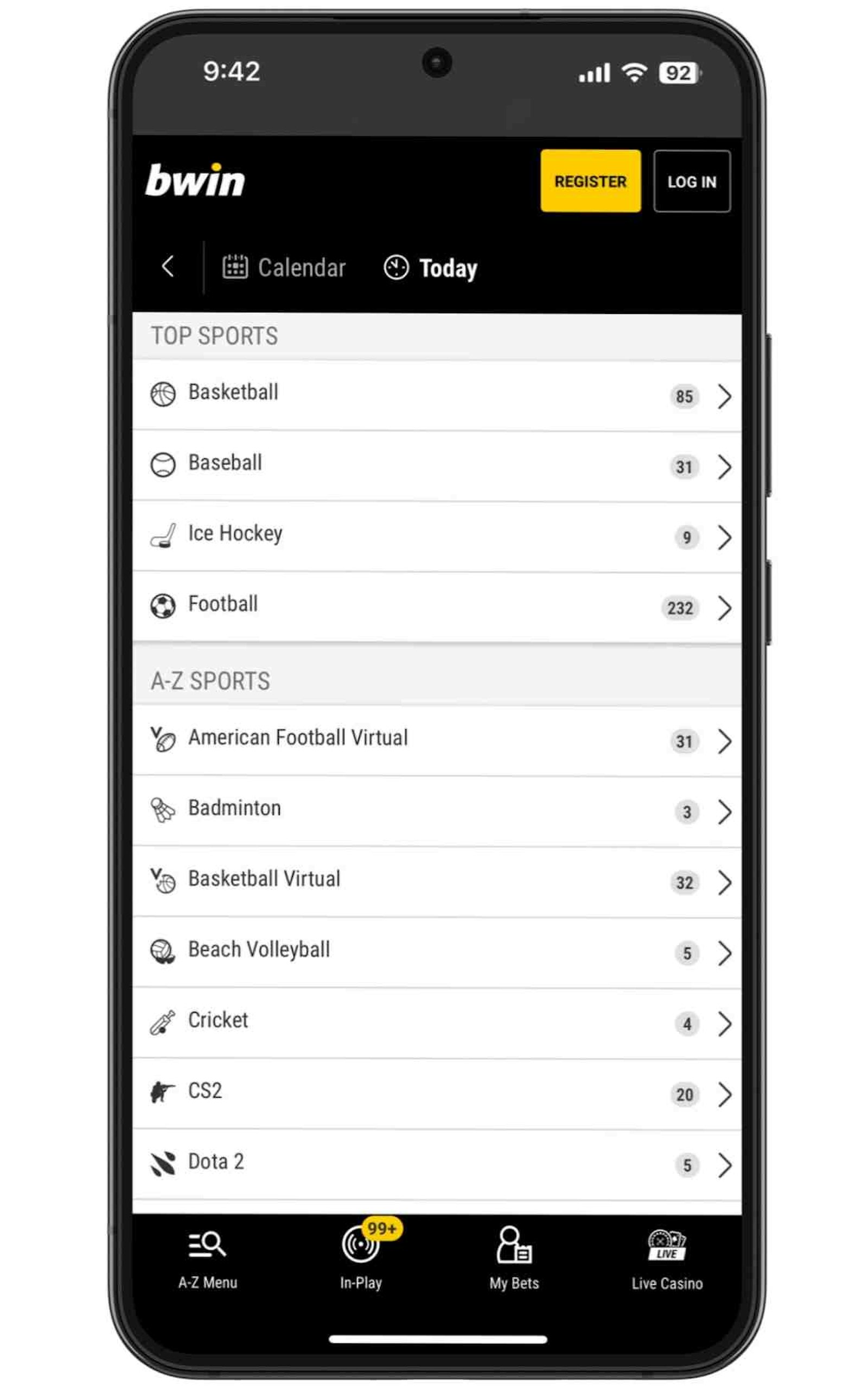 Extensive live betting options