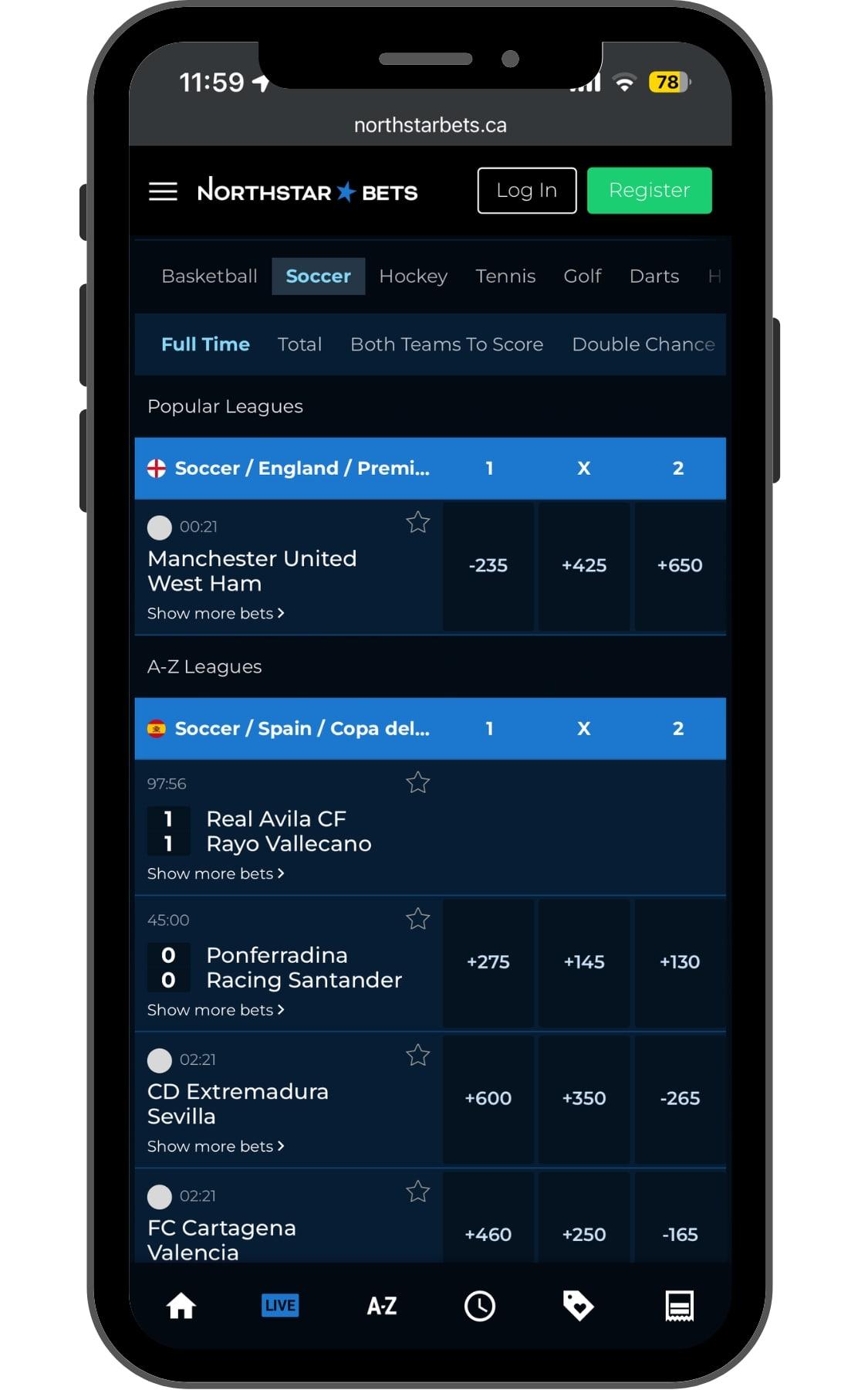 Easily see every live markets with the 'Live' tab