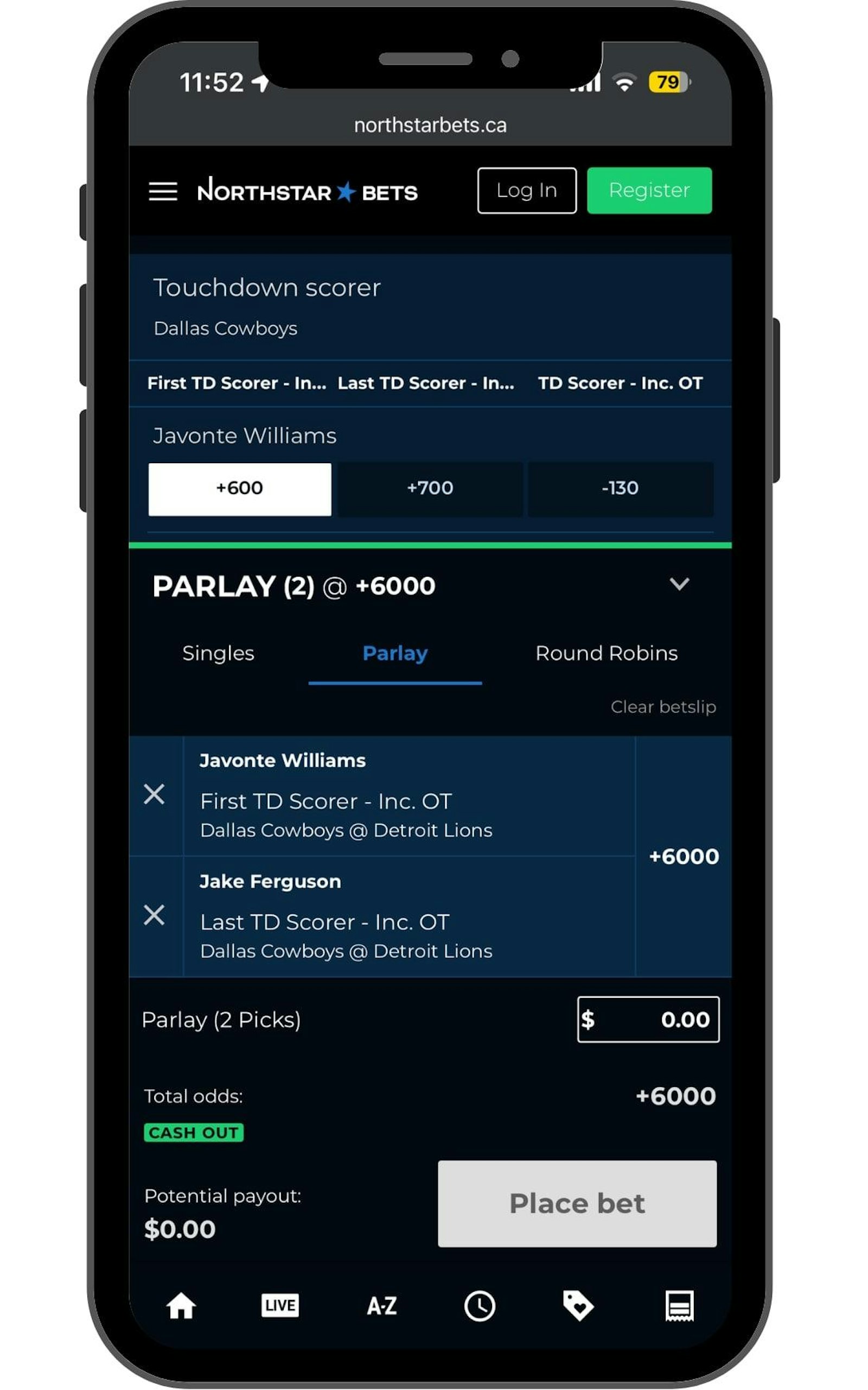 Switch between straight bets and parlays on the bet slip