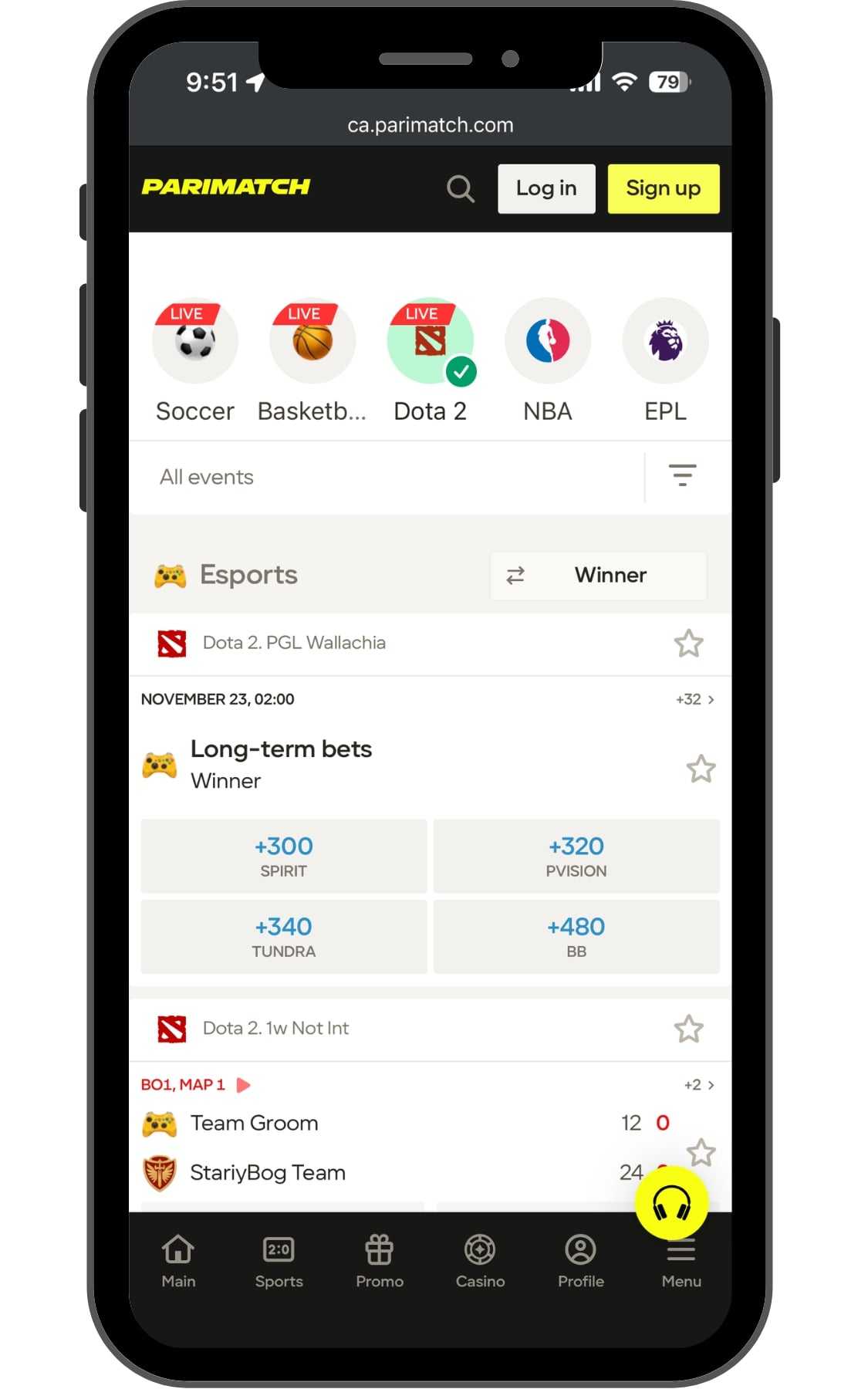Deep market variety including eSports