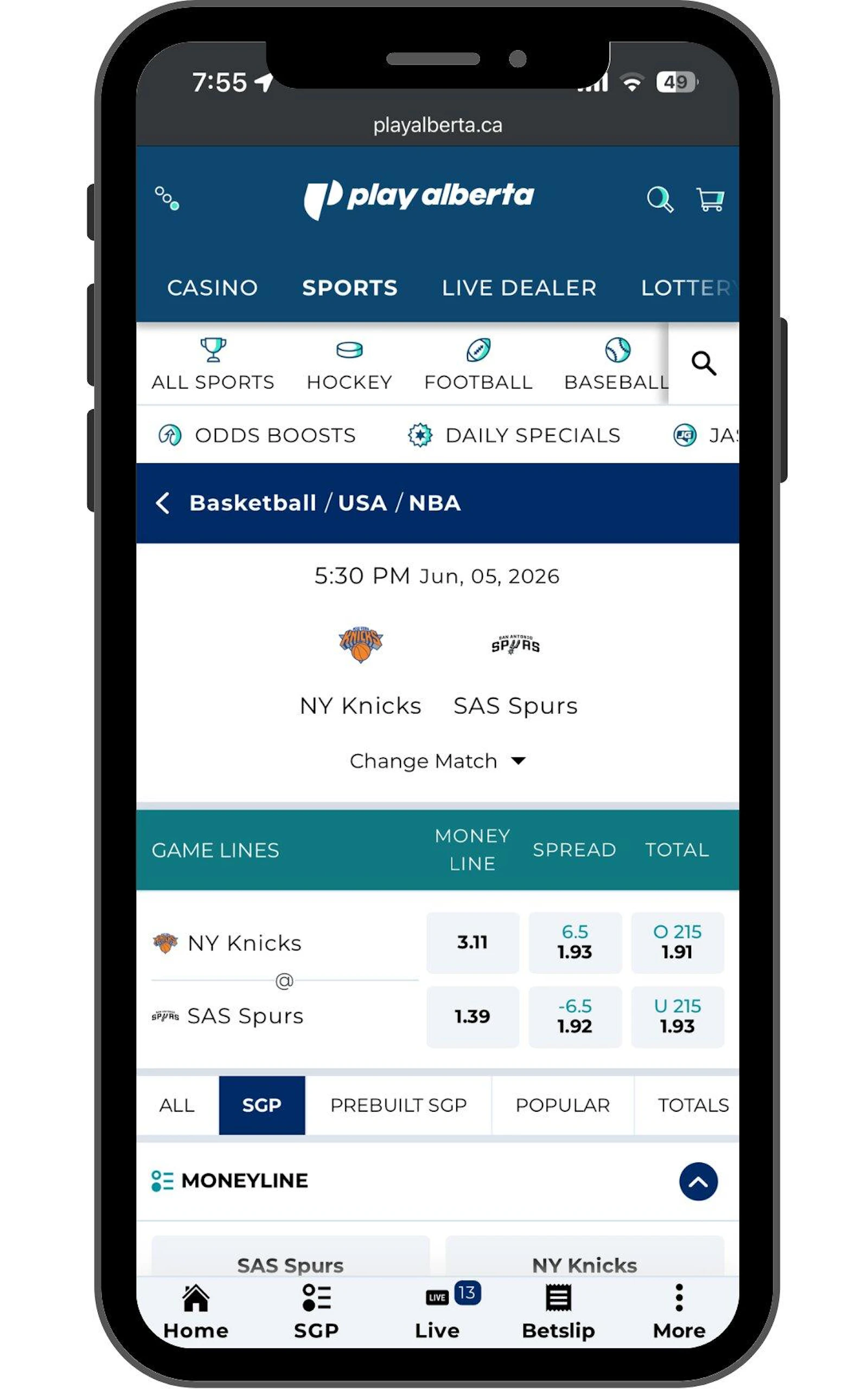 Build parlays & same game parlays with the bet builder