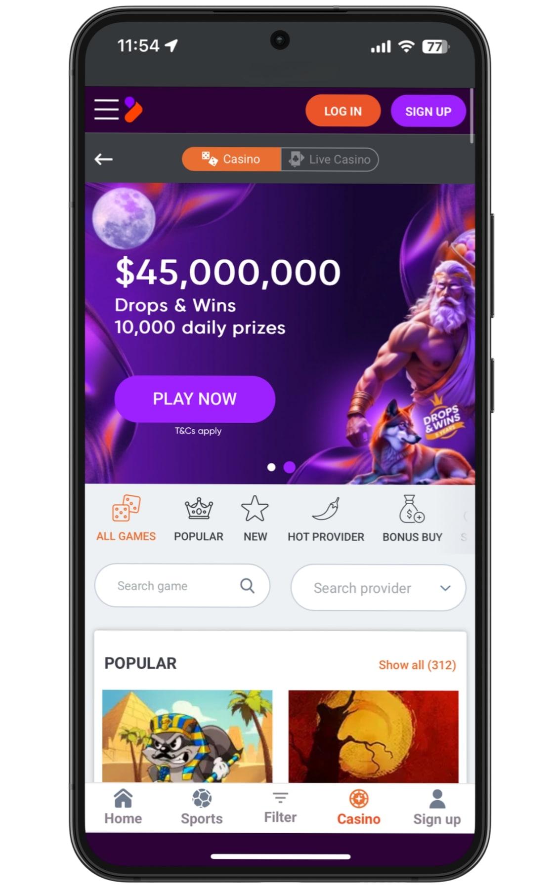 Tony Bet app review screenshot casino