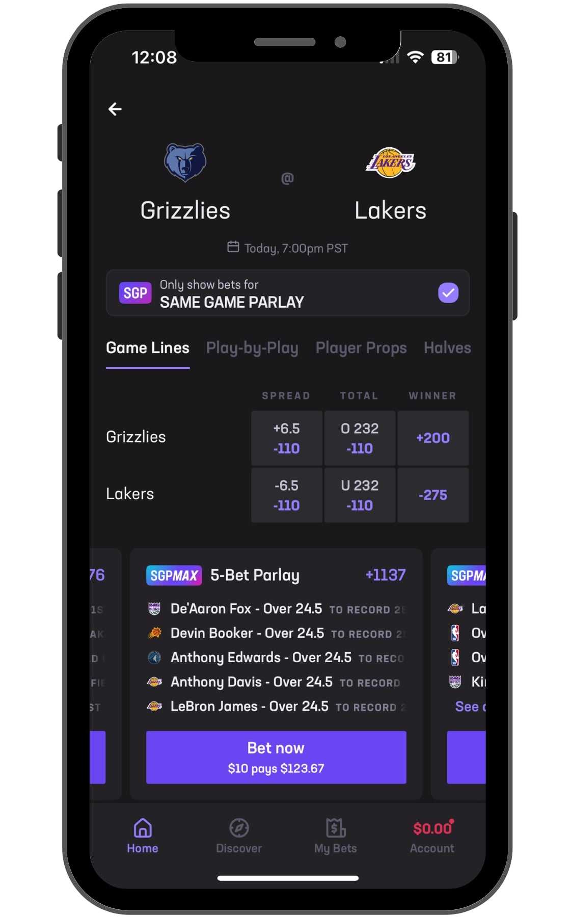 Hard Rock Bet same game parlay market