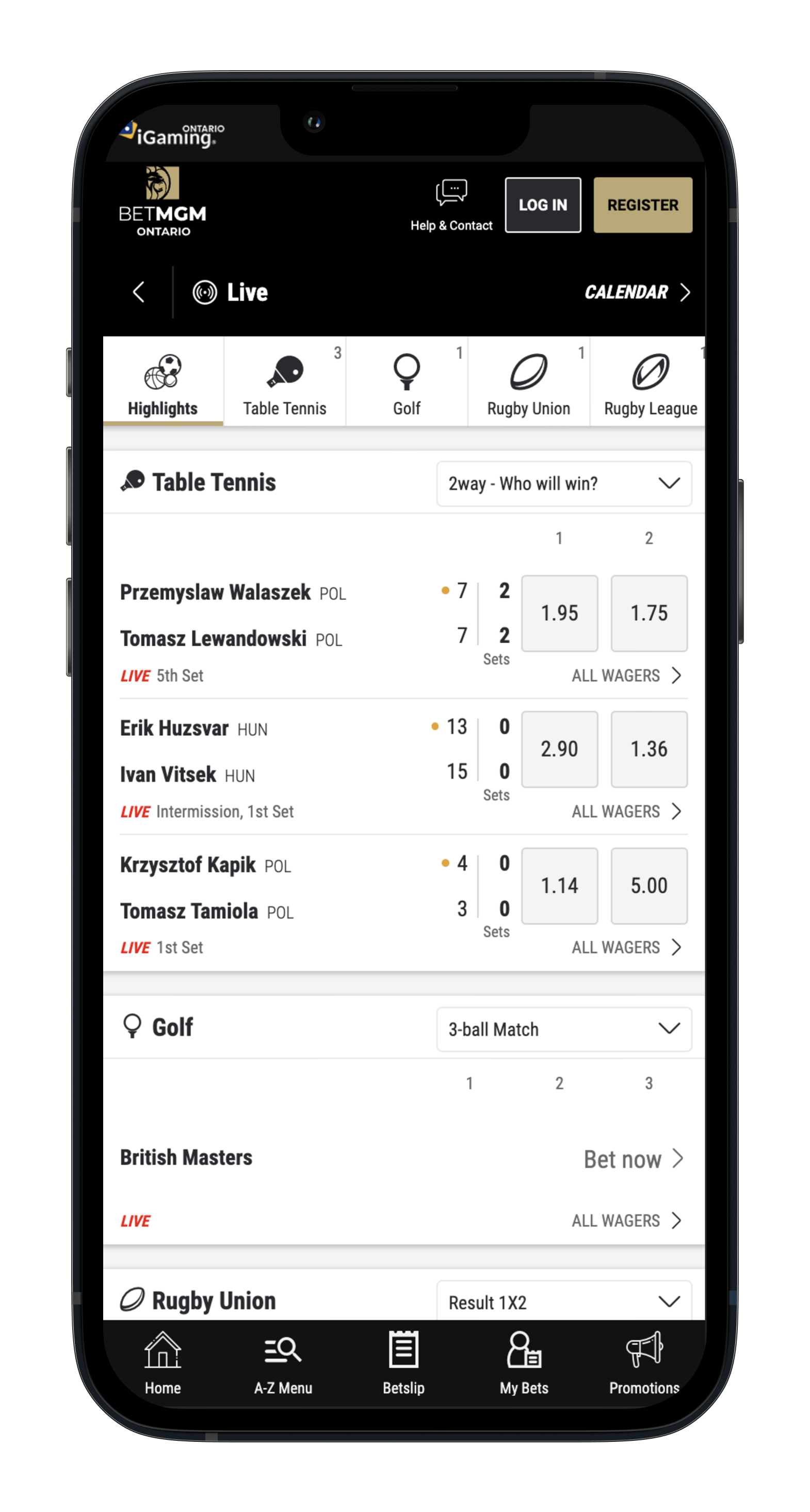 BetMGM Ontario Live Betting