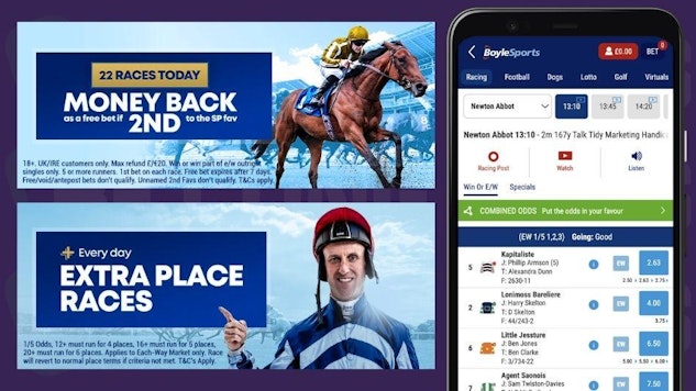 Boyle Sports App horse racing screenshot and offer banners