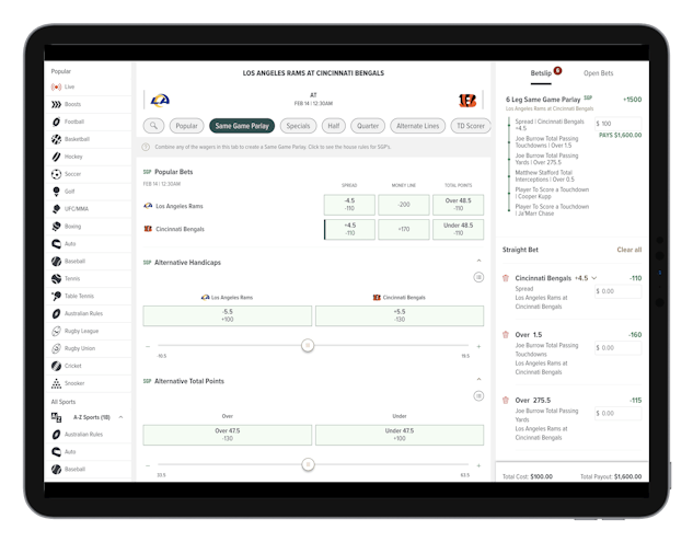 Caesars Sportsbook NFL iPad