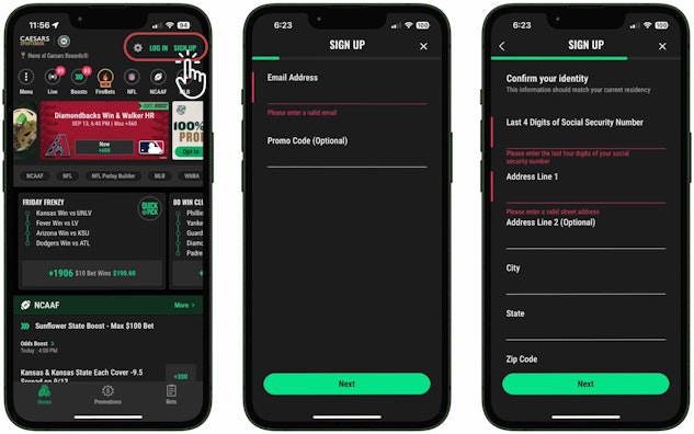 Caesars sign up mockup