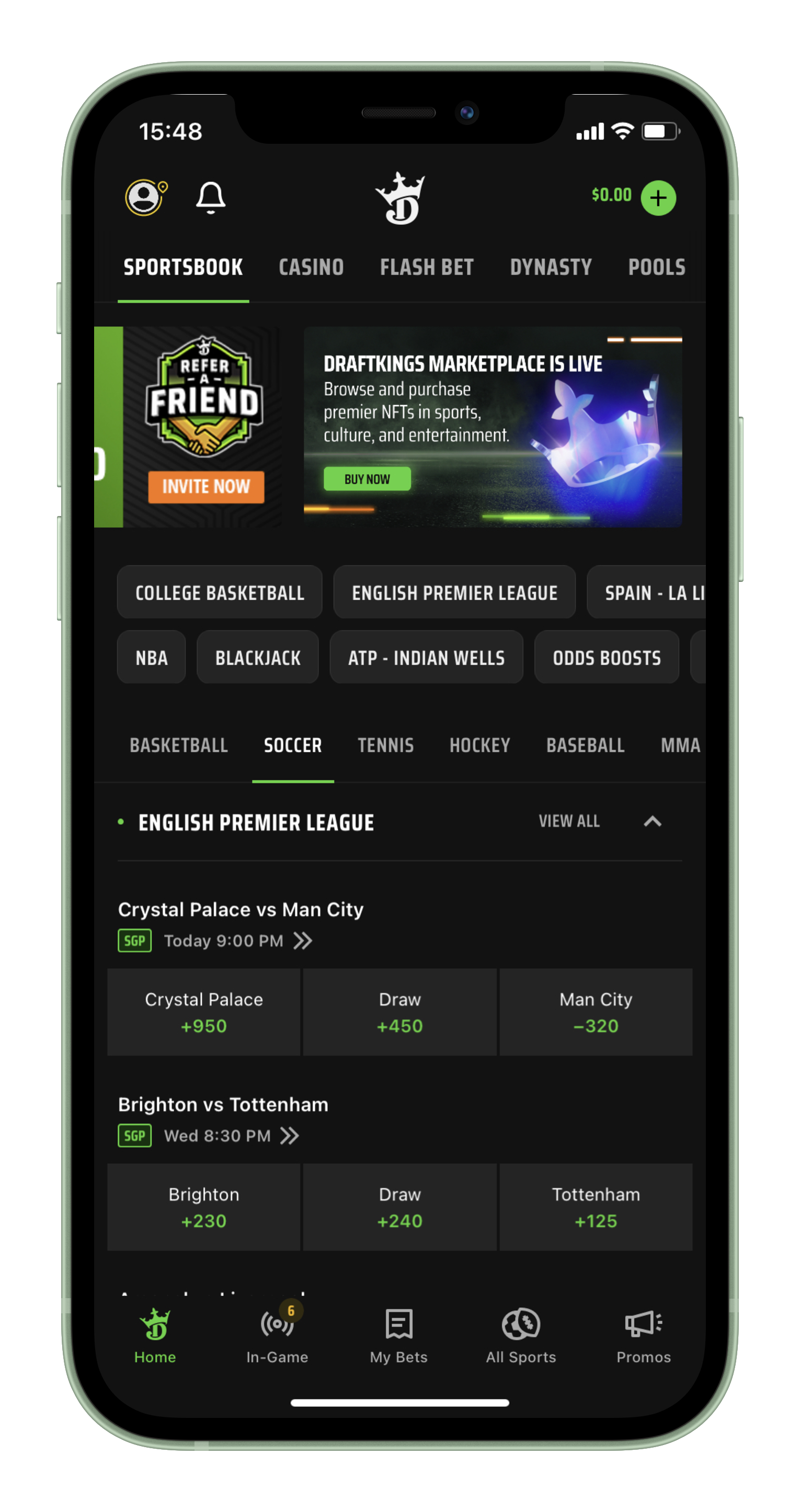 Draftkings Sportsbook App Home