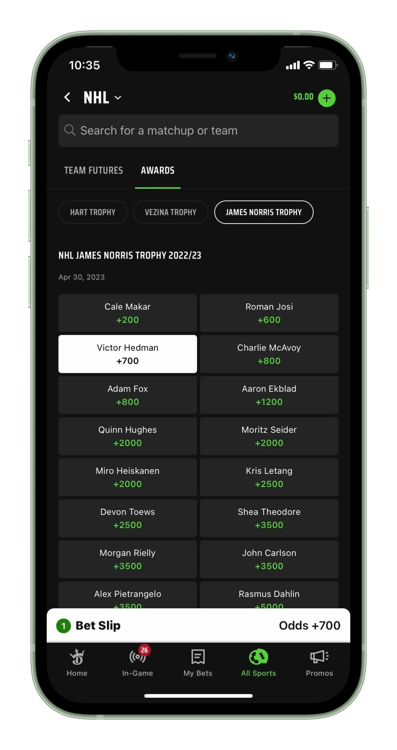 Draftkings Sportsbook NHL Futures