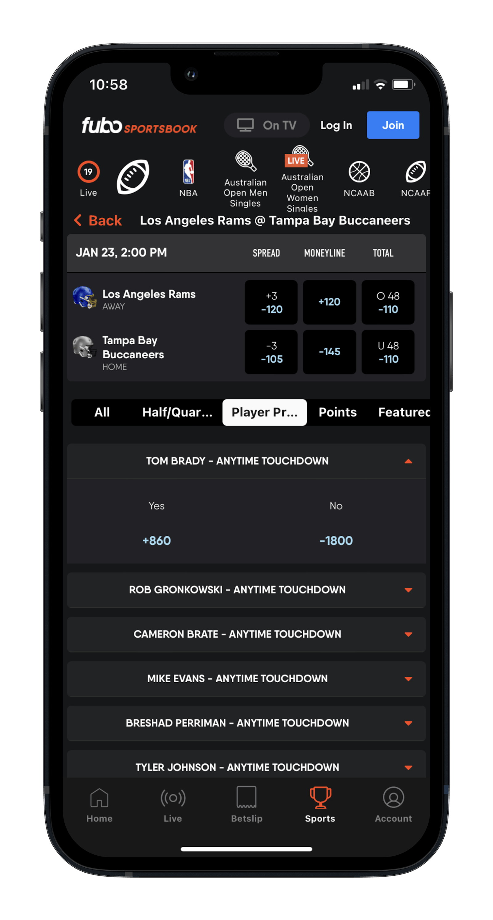 Fubo Sportsbook NFL Betting iphone13