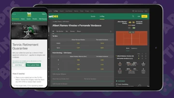 Screenshots of bet365 app tennis features offers and in play betting