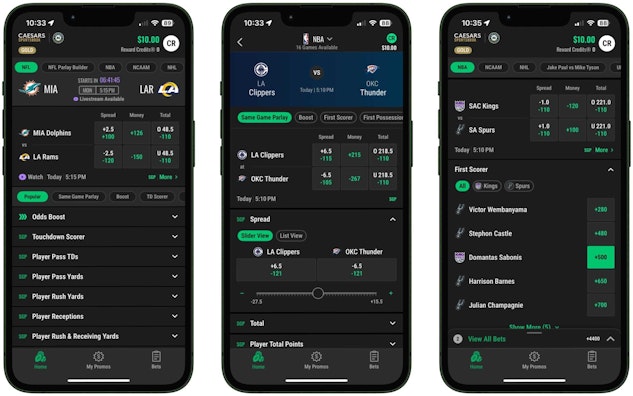 Caesars parlay betting apps three phone mock up