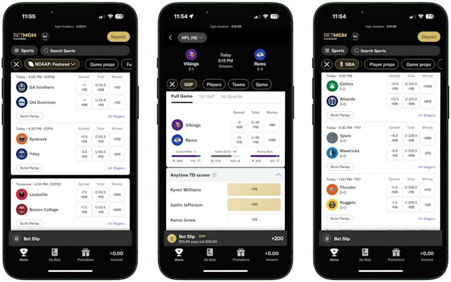 iPhone betting app Bet MGM trio mockup