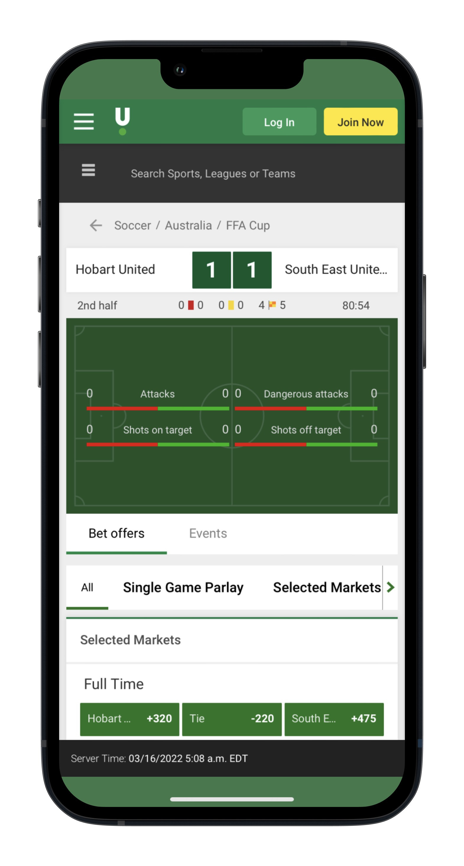 Unibet Live Soccer Mockup