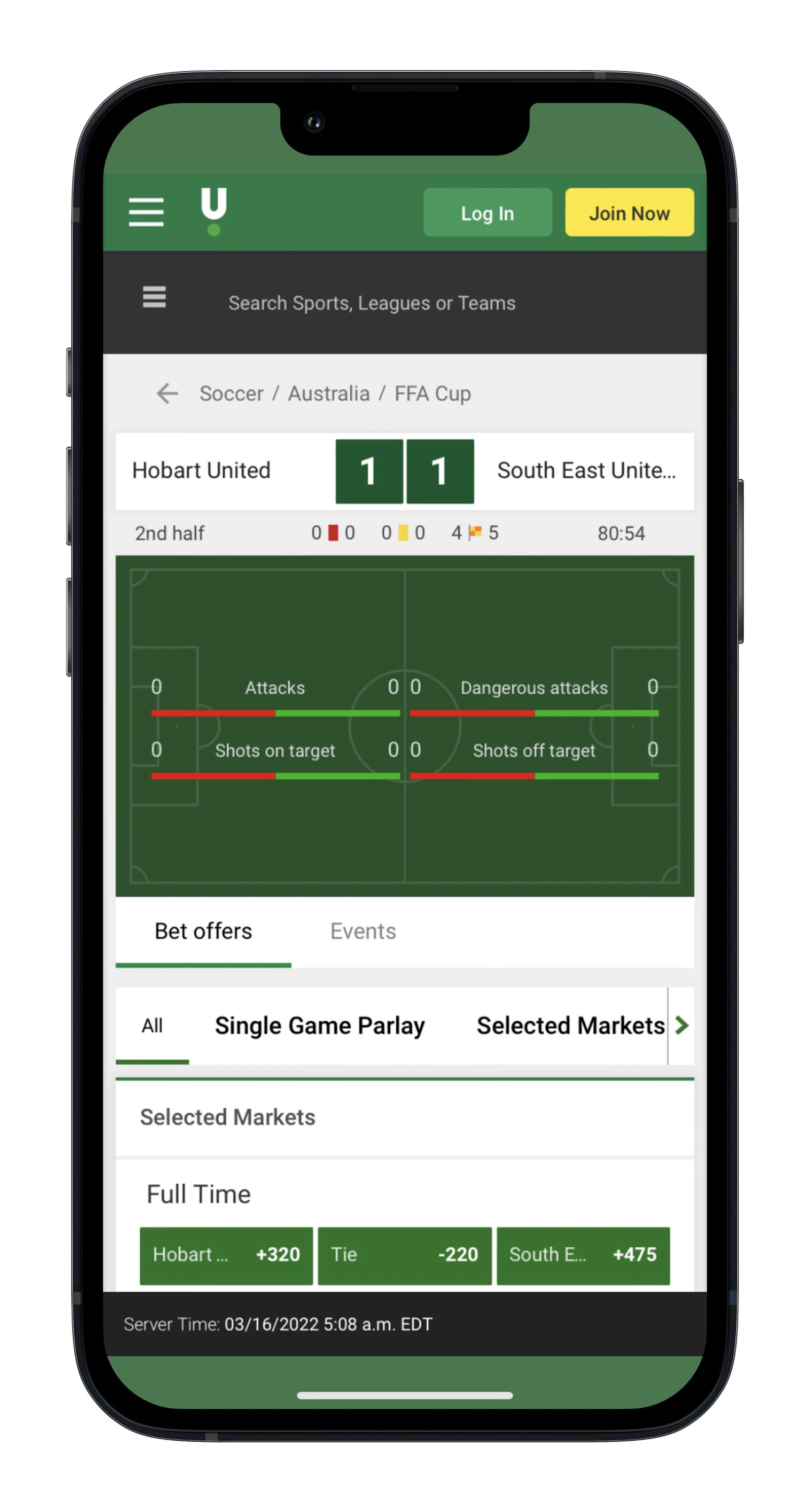Unibet Live Soccer Mockup