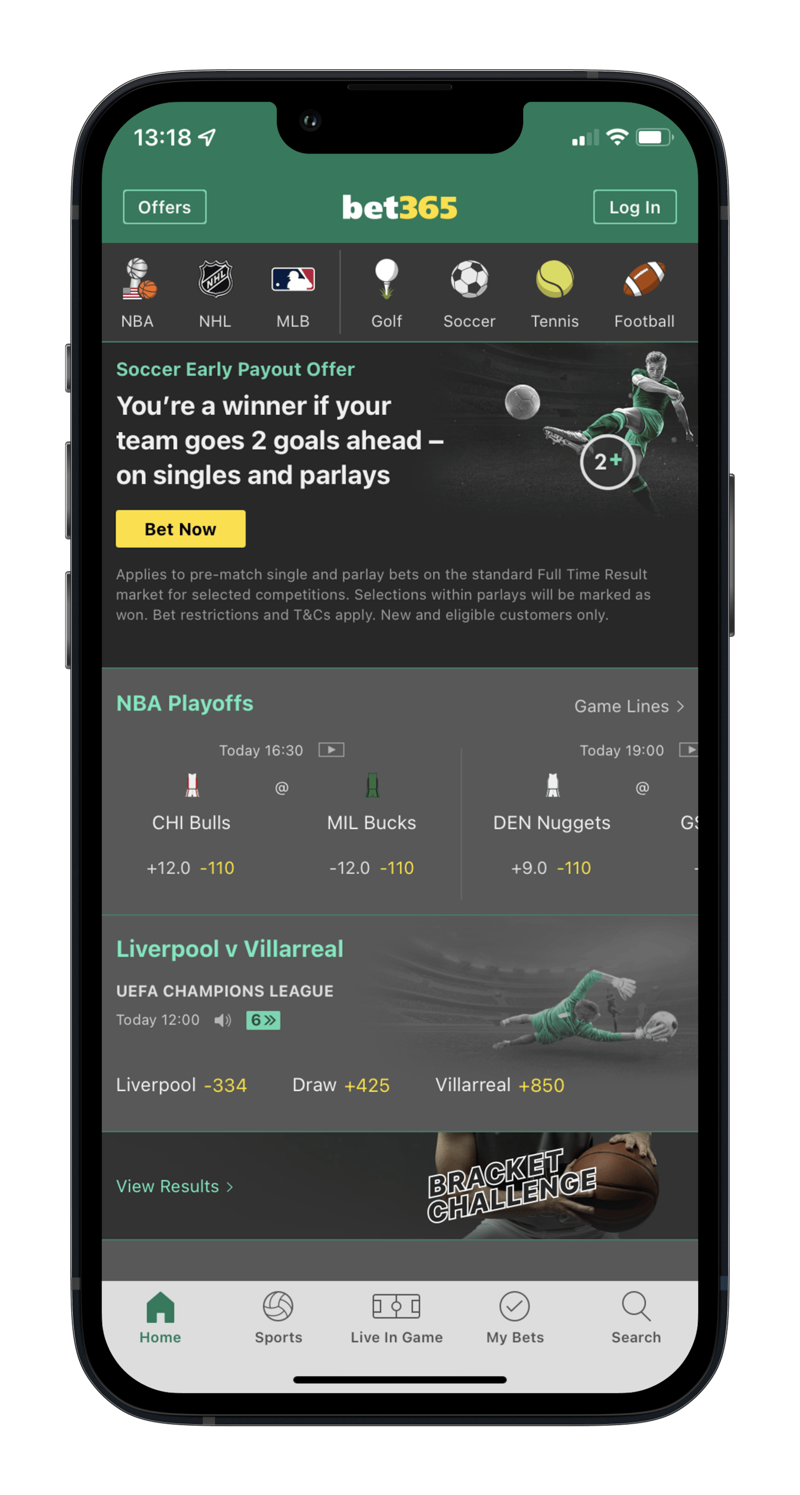 Bet365 Sportsbook App Homepage